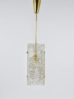  J T Kalmar Kalmar Lighting J T Kalmar Rectangular Textured Glass Brass Chandelier Pendant Lamp 1950s - 4214762
