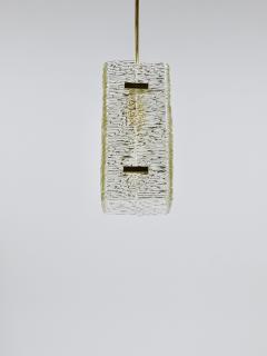  J T Kalmar Kalmar Lighting J T Kalmar Rectangular Textured Glass Brass Chandelier Pendant Lamp 1950s - 4214767