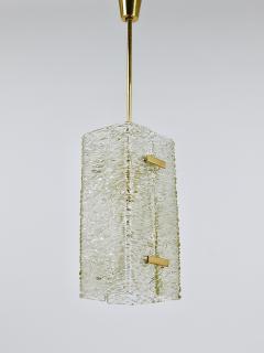  J T Kalmar Kalmar Lighting J T Kalmar Rectangular Textured Glass Brass Chandelier Pendant Lamp 1950s - 4214773