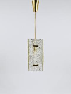  J T Kalmar Kalmar Lighting J T Kalmar Rectangular Textured Glass Brass Chandelier Pendant Lamp 1950s - 4214776