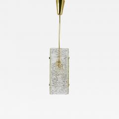  J T Kalmar Kalmar Lighting J T Kalmar Rectangular Textured Glass Brass Chandelier Pendant Lamp 1950s - 4217296