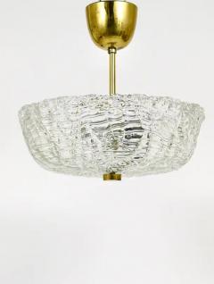  J T Kalmar Kalmar Lighting J T Kalmar Round Mid Century Brass Textured Glass Chandelier Austria 1950s - 4067053