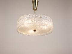  J T Kalmar Kalmar Lighting J T Kalmar Round Textured Glass Ring Brass Chandelier Pendant Lamp 1950s - 4222460