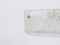  J T Kalmar Kalmar Lighting J T Kalmar Round Textured Glass Ring Brass Chandelier Pendant Lamp 1950s - 4222461