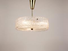  J T Kalmar Kalmar Lighting J T Kalmar Round Textured Glass Ring Brass Chandelier Pendant Lamp 1950s - 4222463