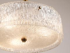  J T Kalmar Kalmar Lighting J T Kalmar Round Textured Glass Ring Brass Chandelier Pendant Lamp 1950s - 4222465