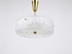  J T Kalmar Kalmar Lighting J T Kalmar Round Textured Glass Ring Brass Chandelier Pendant Lamp 1950s - 4222476