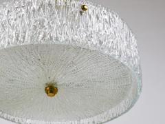  J T Kalmar Kalmar Lighting J T Kalmar Round Textured Glass Ring Brass Chandelier Pendant Lamp 1950s - 4222478