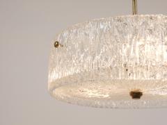  J T Kalmar Kalmar Lighting J T Kalmar Round Textured Glass Ring Brass Chandelier Pendant Lamp 1950s - 4222482