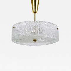  J T Kalmar Kalmar Lighting J T Kalmar Round Textured Glass Ring Brass Chandelier Pendant Lamp 1950s - 4225857