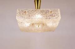  J T Kalmar Kalmar Lighting J T Kalmar Square Textured Glass Mid Century Brass Chandelier Austria 1950s - 4067954