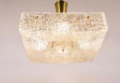  J T Kalmar Kalmar Lighting J T Kalmar Square Textured Glass Mid Century Brass Chandelier Austria 1950s - 4067959