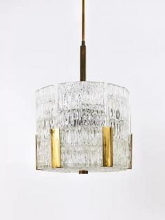  J T Kalmar Kalmar Lighting Kalmar Tambour Drum Chandelier Brass Textured Ice Glass Austria 1960s - 4062821