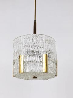  J T Kalmar Kalmar Lighting Kalmar Tambour Drum Chandelier Brass Textured Ice Glass Austria 1960s - 4062825