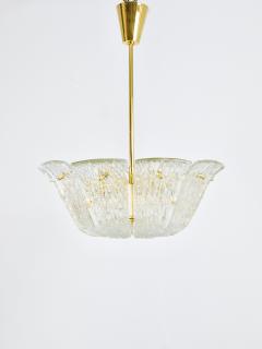  J T Kalmar Kalmar Lighting Large J T Kalmar Curved Basket Chandelier Brass Textured Glass Vienna 1950 - 4706644