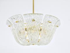  J T Kalmar Kalmar Lighting Large J T Kalmar Curved Basket Chandelier Brass Textured Glass Vienna 1950 - 4706646