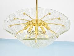  J T Kalmar Kalmar Lighting Large J T Kalmar Curved Basket Chandelier Brass Textured Glass Vienna 1950 - 4706647