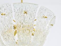  J T Kalmar Kalmar Lighting Large J T Kalmar Curved Basket Chandelier Brass Textured Glass Vienna 1950 - 4706648