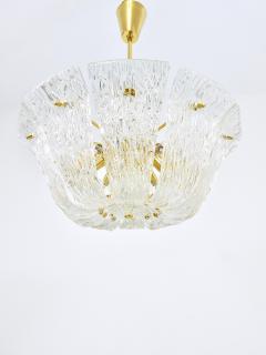  J T Kalmar Kalmar Lighting Large J T Kalmar Curved Basket Chandelier Brass Textured Glass Vienna 1950 - 4706651