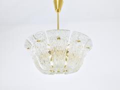  J T Kalmar Kalmar Lighting Large J T Kalmar Curved Basket Chandelier Brass Textured Glass Vienna 1950 - 4706652