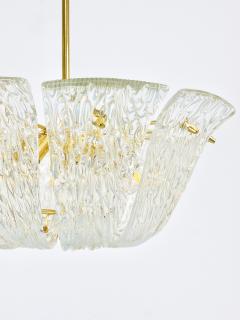  J T Kalmar Kalmar Lighting Large J T Kalmar Curved Basket Chandelier Brass Textured Glass Vienna 1950 - 4706656
