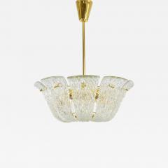  J T Kalmar Kalmar Lighting Large J T Kalmar Curved Basket Chandelier Brass Textured Glass Vienna 1950 - 4707888