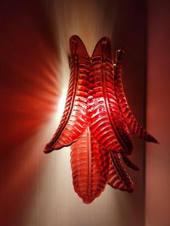  JL Light Style Murano glass Wall Sconce with red large Felci leaves - 4297945