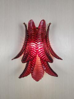  JL Light Style Murano glass Wall Sconce with red large Felci leaves - 4402899