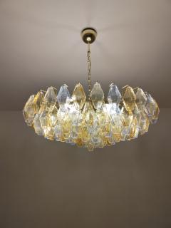  JL Light Style Murano glass poliedri chandelier in flat shape and clear blue and amber color - 4293858