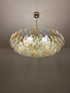  JL Light Style Murano glass poliedri chandelier in flat shape and clear blue and amber color - 4293859
