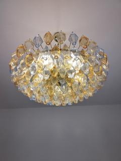  JL Light Style Murano glass poliedri chandelier in flat shape and clear blue and amber color - 4293861