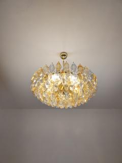  JL Light Style Murano glass poliedri chandelier in flat shape and clear blue and amber color - 4293863