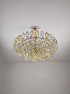  JL Light Style Murano glass poliedri chandelier in flat shape and clear blue and amber color - 4293866