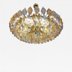  JL Light Style Murano glass poliedri chandelier in flat shape and clear blue and amber color - 4325643