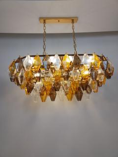  JL Light Style Murano glass poliedri chandelier in oval shape in clear dark amber and smokey - 4294013
