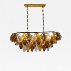  JL Light Style Murano glass poliedri chandelier in oval shape in clear dark amber and smokey - 4392316