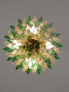  JL Light Style Murano glass triedri chandelier with alternated bicolor clear and green glasses - 4295355