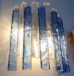  JL Light Style Murano glass wall sconce alternated hammered clear and blue bars - 4298035