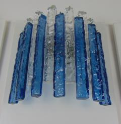  JL Light Style Murano glass wall sconce alternated hammered clear and blue bars - 4298039