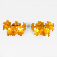  JL Light Style Pair of Murano glass wall sconces with amber flowers - 4588542