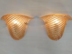  JL Light Style Pair of Murano glass wall sconces with half cup oblique striped amber grained - 4535077
