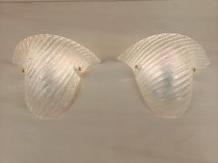  JL Light Style Pair of Murano glass wall sconces with half cup oblique striped clear grained - 4535097
