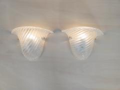  JL Light Style Pair of Murano glass wall sconces with half cup oblique striped clear grained - 4535098