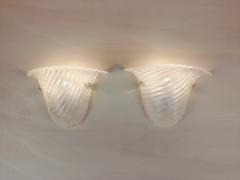  JL Light Style Pair of Murano glass wall sconces with half cup oblique striped clear grained - 4535099