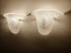 JL Light Style Pair of Murano glass wall sconces with half cup oblique striped clear grained - 4535104