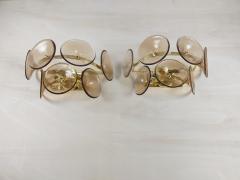  JL Light Style Pair of Murano glass wall sconces with smokey brown Trumpets - 4536801