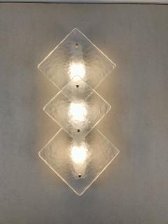  JL Light Style Trio Hammered sandblasted clear Murano glass wall sconce - 4299835
