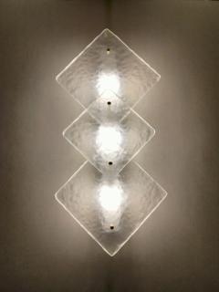  JL Light Style Trio Hammered sandblasted clear Murano glass wall sconce - 4299838