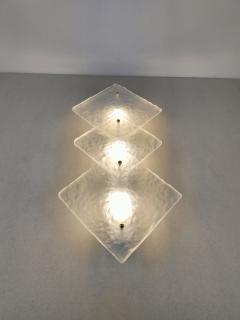  JL Light Style Trio Hammered sandblasted clear Murano glass wall sconce - 4299840