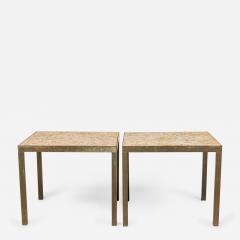  Jack Stewart Jack Stewart AmericanBeige Mosaic Tile and Brass Frame Square End Side Tables - 2789437